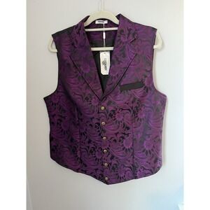 COOFANDY Men's Black Purple Paisley Floral Vest Button Down Waistcoat Size L